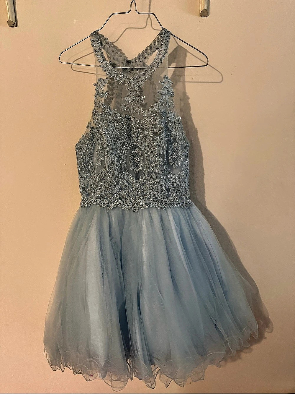 FORYOUDRESS Beaded Tulle Mini Dress in Blue Size XS Like New